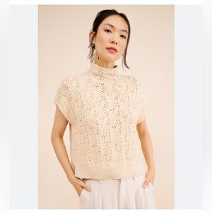 Free People Vickie Mock Neck Cable Stitch  Sweater - Cream XS